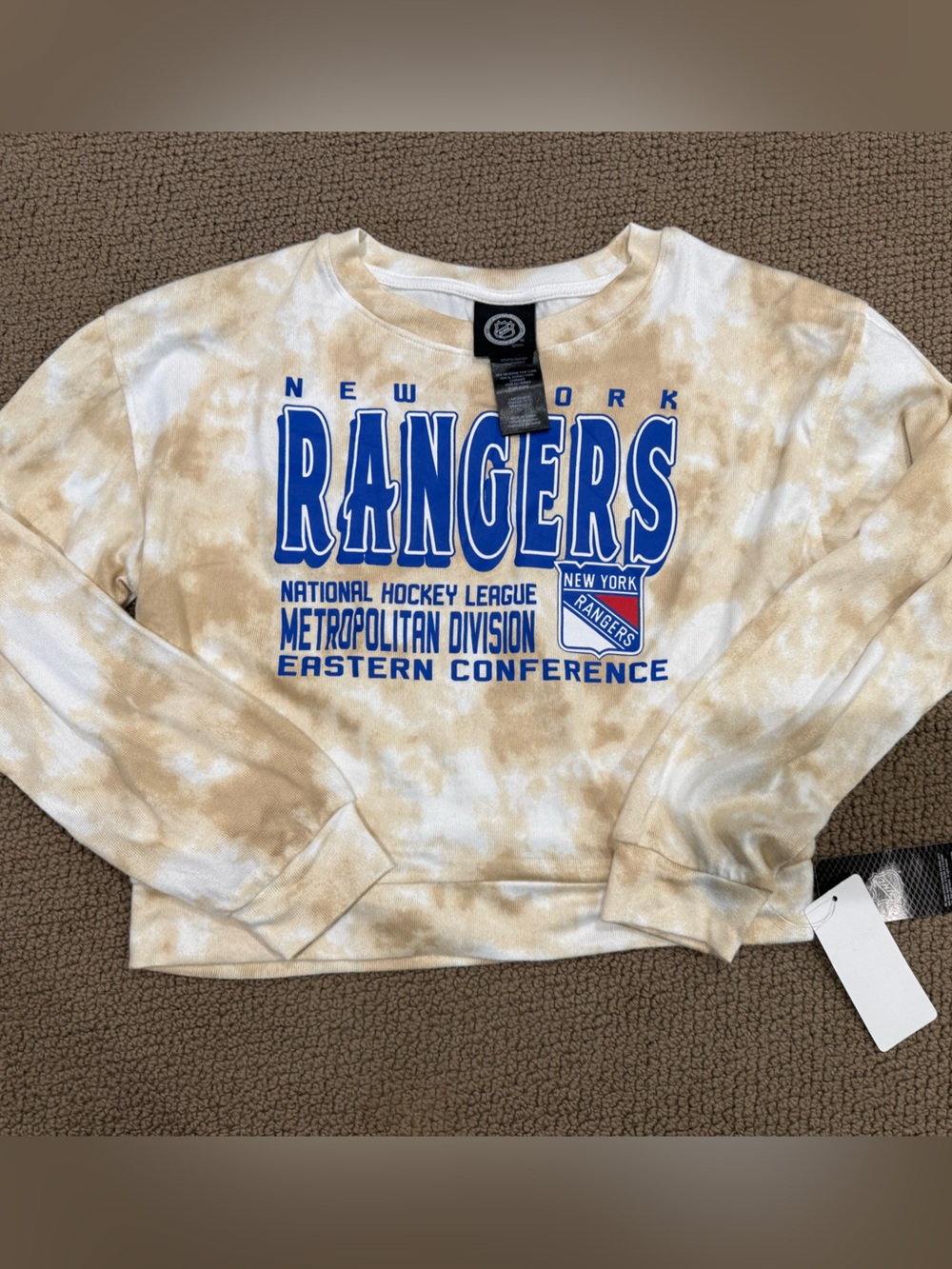 NHL New York Rangers Kids Tie-Dye Sweatshirt in Tan, White & Blue